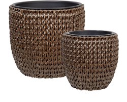 BERBERIS - Bloempot set van 2 - Donkerbruin - PE rotan