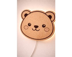 Beren Nachtlamp Kinderkamer - Nachtlamp - wandlamp - nachtlamp kind - kinderkamer – Houten LED Wandlamp – Warm Sfeerlicht – Met Snoer & Schakelaar – E14 – Voor Binnen