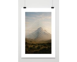 Berg Poster - Natuur Posters - Gelaagd - Surrealistisch - Landschap - Met Witte Rand - Passe-Partouts Effect - Wanddecoratie Woonkamer - 180 gram papier - BXS7338WV - Formaat 30 x 40cm