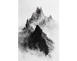 Berg Poster - Natuur Posters - Zwart Wit - Top - Wanddecoratie Woonkamer - 180 gram papier - S6574DZ - Formaat 50 x 70cm