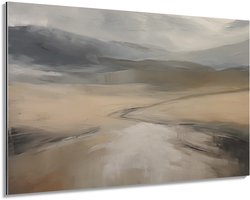 Bergachtig landschap beige - Schilderij 80x60 cm - Wanddecoratie op Aluminium Dibond - Aluminium Wandpaneel
