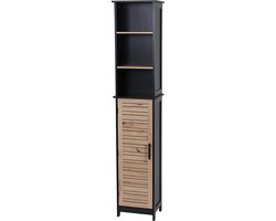 Bergen Badkamerkast - Badkamerkasten hoog - Kolomkast badkamer - Badkamermeubel - Zwart/Eiken - 173 x 26 x 35 cm