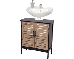 Bergen Wastafel onderkast - Wastafelmeubel - Badkamerkast - Zwart/Eiken - H70 x B60 x D30 - Badkamer onderkast