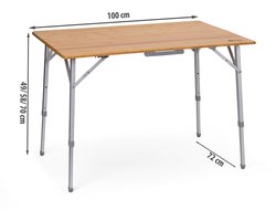 BERGER Opvouwbare Tafel - Campingtafel Bamboe Inklapbaar Tuintafel - Verstelbare Hoogte 100 x 72 cm - Balkon Festival Outdoor