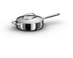 BergHOFF Home Belly Hapjespan 24 cm – PFAS-Vrije Stoofpan met Deksel– RVS Sauteerpan Inductie 24 cm - Geschikt voor Inductie, Gas, Elektrisch en Keramisch – Ovenbestendige Pan - Vaatwasserbestendige Pan – Luxe Hoge Bakpan 3,2 l – Stellar Steel