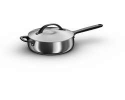BergHOFF Home Belly Hapjespan 24 cm – PFAS-Vrije Stoofpan met Deksel– RVS Sauteerpan Inductie 24 cm - Geschikt voor Inductie, Gas, Elektrisch en Keramisch – Ovenbestendige Pan - Vaatwasserbestendige Pan – Luxe Hoge Bakpan 3,2 l – Smokey Black