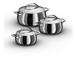 BergHOFF Home Belly Kookpannen Set 6-delig – Ø 18, 20 & 24 cm – Duurzame Rvs Kookpot met Deksel – PFAS-Vrije Casserole – Geschikt voor Inductie & Oven tot 250 °C – Stellar Steel