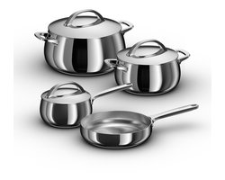 BergHOFF Home Belly Pannenset 7-delig – RVS Kookset met Steelpan, Kookpotten & Deksels – Inclusief Ø 28 cm Braadpan – PFAS-Vrij & Ovenbestendig – Stellar Steel