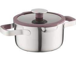 BergHOFF Home Elements Kookpan 18 cm - Rvs kookpot met deksel - Geschikt voor Inductie en Alle Warmtebronnen - PFAS-vrije-kasserol - Oven- en Vaatwasserbestendige pot - 2 L - Aubergine