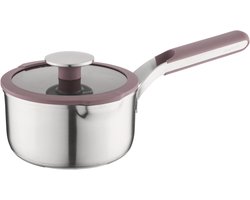 BergHOFF Home Elements Steelpan 16 cm - Rvs Steelpan met Deksel - PFAS-vrije-kasserol - Geschikt voor Inductie en Alle Warmtebronnen - Oven- en Vaatwasserbestendige pan - 1,5 L - Aubergine