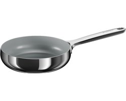 BergHOFF Home Koekenpan Ø 20 cm - PFAS-Vrije Antikleefpan– RVS Braadpan – Keramische Anti-aanbaklaag Bakpan – Geschikt voor Inductie, Gas, Elektrisch en Keramisch – Ovenbestendige Biefstukpan tot 230 °C – Stellar Steel