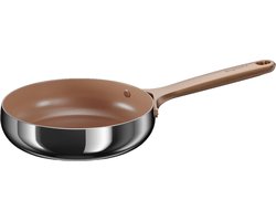 BergHOFF Home Koekenpan Ø 20 cm - PFAS-Vrije Antikleefpan– RVS Braadpan – Keramische Anti-aanbaklaag Bakpan – Geschikt voor Inductie, Gas, Elektrisch en Keramisch – Ovenbestendige Biefstukpan tot 230 °C – Warm Blush