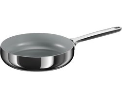 BergHOFF Home Koekenpan Ø 24 cm - PFAS-Vrije Antikleefpan– RVS Braadpan – Keramische Anti-aanbaklaag Bakpan – Geschikt voor Inductie, Gas, Elektrisch en Keramisch – Ovenbestendige Biefstukpan tot 230 °C – Stellar Steel
