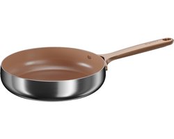 BergHOFF Home Koekenpan Ø 24 cm - PFAS-Vrije Antikleefpan– RVS Braadpan – Keramische Anti-aanbaklaag Bakpan – Geschikt voor Inductie, Gas, Elektrisch en Keramisch – Ovenbestendige Biefstukpan tot 230 °C – Warm Blush