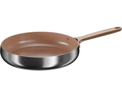 BergHOFF Home Koekenpan Ø 28 cm - PFAS-Vrije Antikleefpan– RVS Braadpan – Keramische Anti-Aanbaklaag Bakpan – Geschikt voor Inductie, Gas, Elektrisch en Keramisch – Ovenbestendige Biefstukpan tot 230 °C – Warm Blush