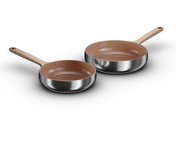 BergHOFF Home Koekenpannenset 2-delig RVS - Ø 20 / Ø 24 cm - Inductie Koekenpan RVS - Antikleefpan - PFAS & PTFE vrij - Inductie, Elektrisch, Keramisch & Gas - Keramische Anti-Aanbakpan - Rose Gold