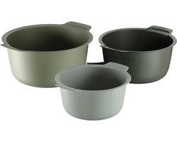 BergHOFF Home Mengkom- en Vergietset – 3-Delige Set – 4,9L + 1,9L Mengkommen & Ø21cm Vergiet – Stapelbare Kommen – Antislip & Krasbestendige Set – Vaatwasmachinebestendig Keukengerei – BPA-vrije-Beslagkom - Groen