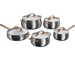 BergHOFF Home Pannenset RVS – 10-delig Kookpannenset met Deksels - PFAS-Vrij – Steelpan Ø16cm – Kookpot Ø18/20/24cm – Hapjespan Ø24cm – Geschikt voor Inductie, Gas, Elektrisch en Keramisch – Oven- en Vaatwasserbestendige Kookpannen - Warm Blush