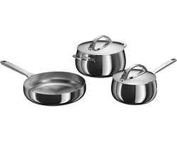BergHOFF Home Pannenset RVS - Pannenset inductie - Gemengde pannenset 5-delig - Steelpan Ø 16 cm / Kookpan Ø 20 cm / Koekenpan Ø 24 cm - PFAS & PTFE vrij - Inductie, Elektrisch, Keramisch & Gas - Vaatwasserbestendig - Stellar Steel