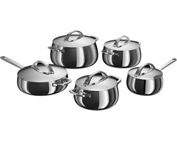 BergHOFF Home Pannenset RVS - Pannenset inductie - Kookpannenset 10-delig met deksels - Steelpan Ø 16 / Kookpan Ø 18 / 20 / 24 / Hapjespan Ø 24 cm - PFAS & PTFE vrij - Inductie, Elektrisch, Keramisch & Gas - Ovenbestendig - Vaatwasserbestendig