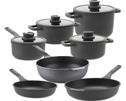 BergHOFF Pannenset Leo Stone+ - 11 Delig - Downdraft pannen met Gratis panbeschermers