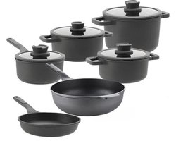 BergHOFF Pannenset Leo Stone+ 7 pannen - Downdraft met Gratis panbeschermers