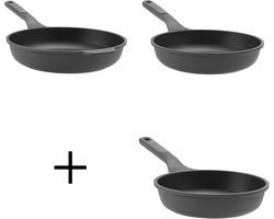 BergHOFF Stone+ Braadpannenset - Ø 20 cm + Ø 24 cm + Ø 28 cm - Keramische Antiaanbaklaag - PFAS-vrij - Alle Kookplaten, Inclusief Inductie - Grijs -