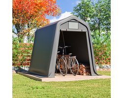 Berging 245x183x217cm grijs - Veelzijdig als gereedschapsschuur, fietsenstalling of carport, waterdicht PE materiaal met rolgordijnen, UV- en winddicht, eenvoudig te monteren