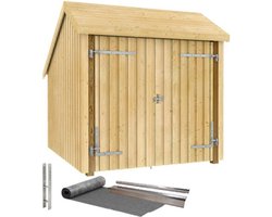 Berging met dubbele deur 5,7 m2 onbehandeld compleet 248 x 229 x 250 cm - Type C