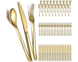 Berglander Gouden bestekset 60 stuks voor 12 personen, gouden titanium plating roestvrij staal bestek Set, gouden lepels vorken messen set voor thuis, bruiloft, restaurant, hotel