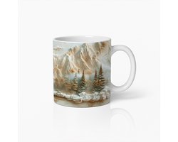 Berglandschap Mok – Natuur Koffiebeker met Besneeuwde Bergen en Bos Illustratie