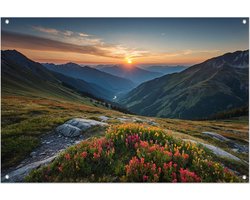 Berglandschap tuinposter - Natuur tuinposter - Tuinposters Bloemen - Wanddecoratie buiten - Buitenschilderij schutting - Tuinschilderij tuinposter 105x70 cm