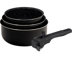 Bergner Click & Cook - Koekenpannenset - 3 pannen van geperst aluminium 16, 18 en 20 cm - Met ergonomische verwisselbare greep - Keukengerei - Geschikt voor alle soorten fornuizen - Zwart