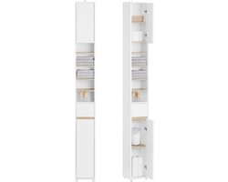 Bergson Badkamerkast - Badkamermeubel - MDF Waterbestendig - Verstelbare Planken - Tot 45 kg - 20x20x180 cm - Wit