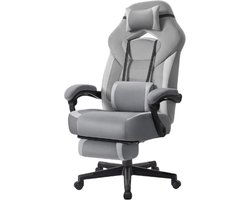 Bergson Bureaustoel - Gamingstoel - Uitschuifbare Voetsteun - Tot 150 kg - Kantelbaar 90-135° - Fluweel - Grijs