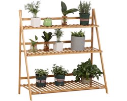 Bergson Plantenrek - Bloemenrek - Plantentrap 3 Etages - Opvouwbaar - Bamboe - Binnen en Buiten - Tot 15 kg - 100x39x97 cm