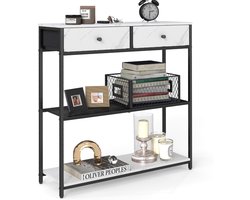 Bergson Sidetable - Wandtafel - Consoletafel - 2 Lades - 2 Planken - Stalen Frame - Draagkracht 30 kg - 76x24x80 cm