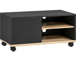 Bergson TV-meubel op Wielen – Verrijdbare TV-stand – Kabelmanagement & Verstelbare Planken – 80 x 45 x 41 cm – Zwart & Eikenhout