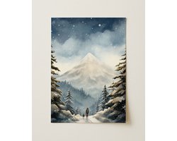 Bergwandeling Met Sneeuw Landschap - Poster 80x120 cm sfeervolle wanddecoratie voor woonkamer en slaapkamer - Premium papier - Zonder lijst