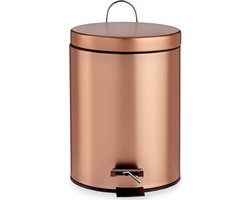 Berilo Pedaalemmer/vuilnisbak - metaal - 3 liter inhoud - koper kleur - 28 x 22 cm