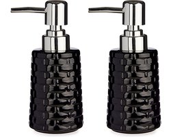 Berilo Zeeppompje/dispenser - 2x - keramiek - zwart - zilver - 150 ml - navulbaar - keuken/badkamer/toilet