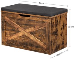 Berkatmarkt - Schoenbank, zitkist, opbergkast, met stoffering, 76 x 40 x 48 cm, landhuisstijl, vintage bruin LHS056X01