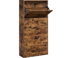 Berkatmarkt - Schoenkast met 3 klapdeuren, houten opbergkast met 3 lagen, perfect voor smalle ingang, hal, woonkamer, slaapkamer, 60 x 24 x 120 cm (L x B x H), rustiek bruin LBC030X01