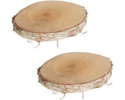 Berken houten boomschijf - 2x stuks - 30 x 3,5 cm - kaarsenplateau - decoratiehout - Woondecoratie