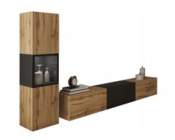 Berlin I - Woonkamer Set - Wandmeubel met LED - Zwevend of Staand - Wotan Eiken & Mat Zwart