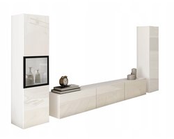 Berlin III - Woonkamer Set - Wandmeubel z LED - Hoogglans Wit & Mat Wit - Zwevend of Staand