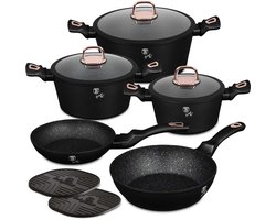 Berlinger Haus 10 Delige Pannensets - Inductie - Pannenset Met Deksel Voor Alle Warmtebronnen - PFOA & PFAS vrij - Zwart/Rose Goud