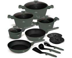 Berlinger Haus Pannenset Mat Groen 11-Delig - Kookpan ø 20, 24, 28 cm, Koekenpan ø 24, 28 cm & Steelpan ø 16 cm - Geschikt voor alle warmtebronnen
