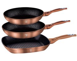 Berlinger Haus Rose Gold Line - Granieten Koekenpannenset - 3-delig - Soft Touch Handgreep - Turbo Induction