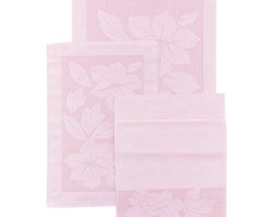 Berussa-Nurpak Derya 3-Delige Badmat en Handdoek Set - 100% Katoen - Zacht & Absorberend_-Kadeau set -Roze